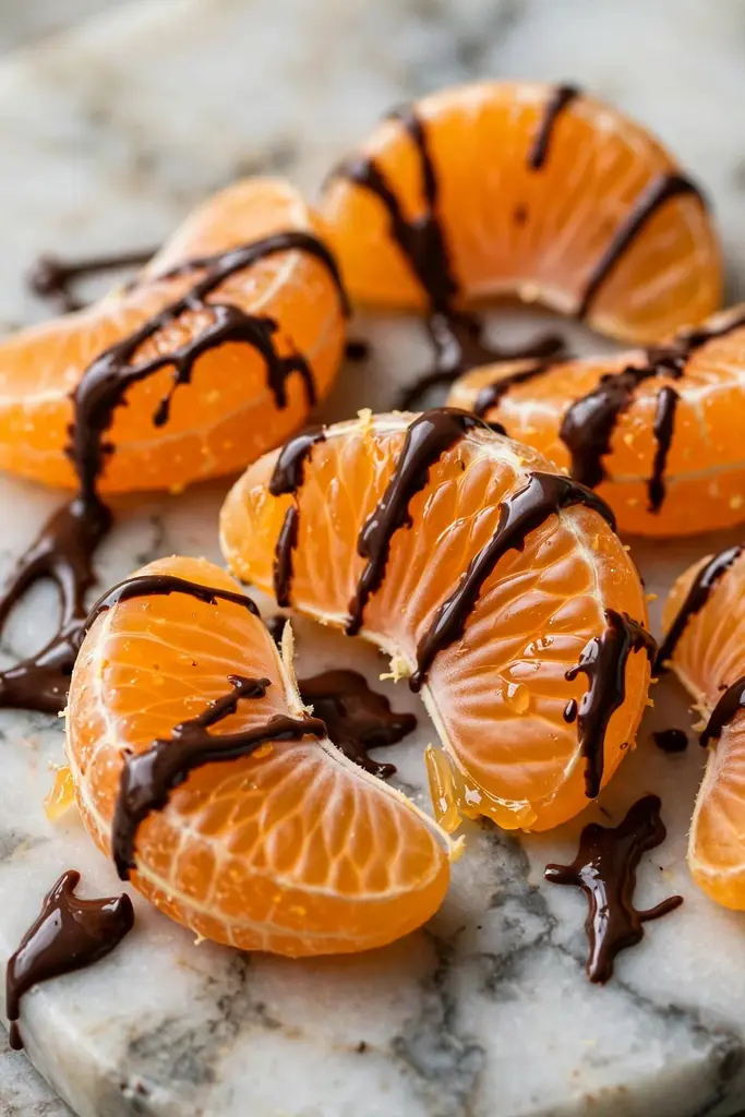 Orange segments with a dark chocolate drizzle