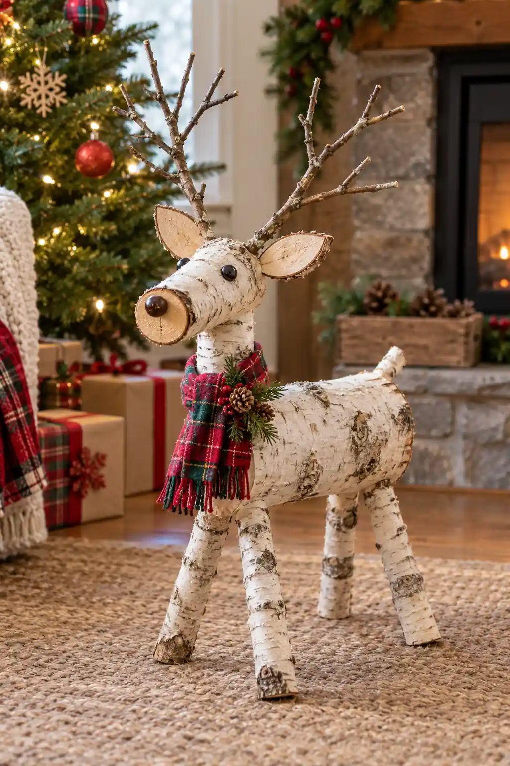 Birch Log Reindeer log Christmas decoration ideas