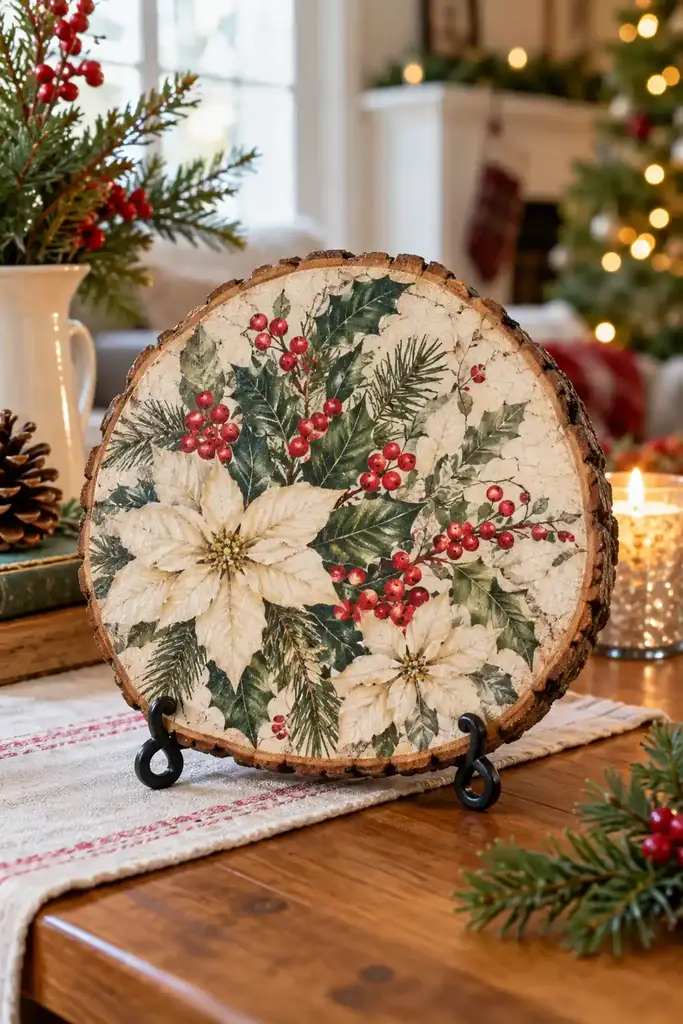 Botanical Wood Slice decoupage Christmas ideas