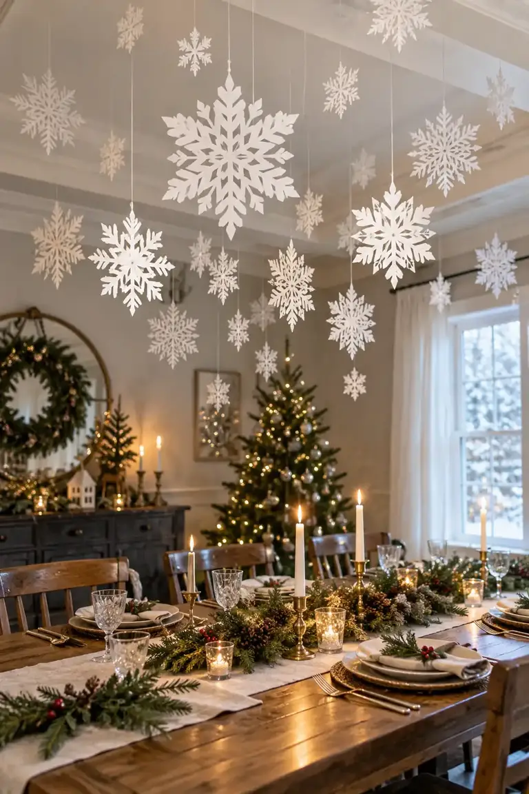 12 DIY ceiling Christmas decoration ideas with paper and greenery