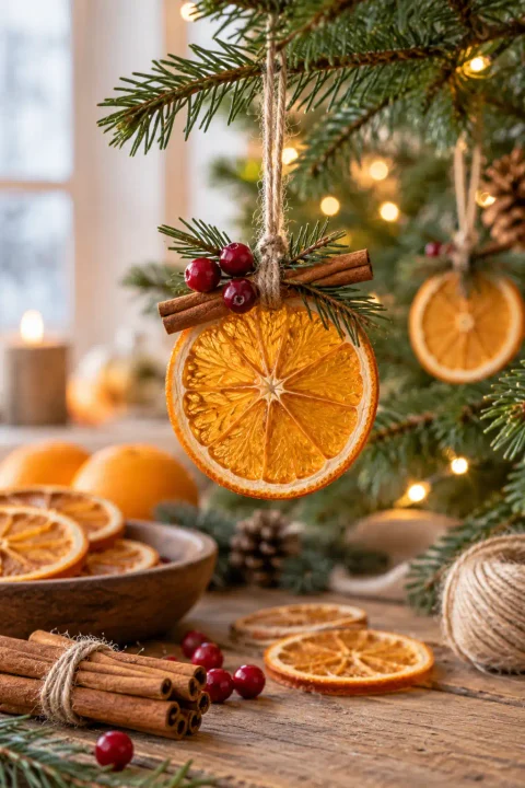 DIY Christmas ornaments, dried orange hanging slice