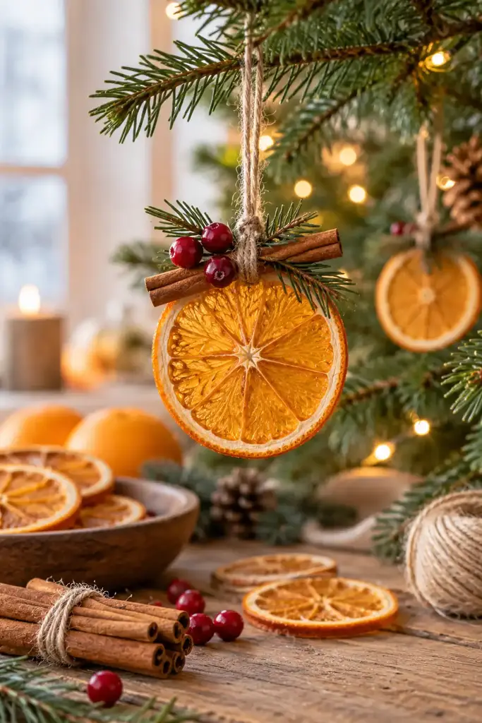 DIY Christmas ornaments, dried orange hanging slice