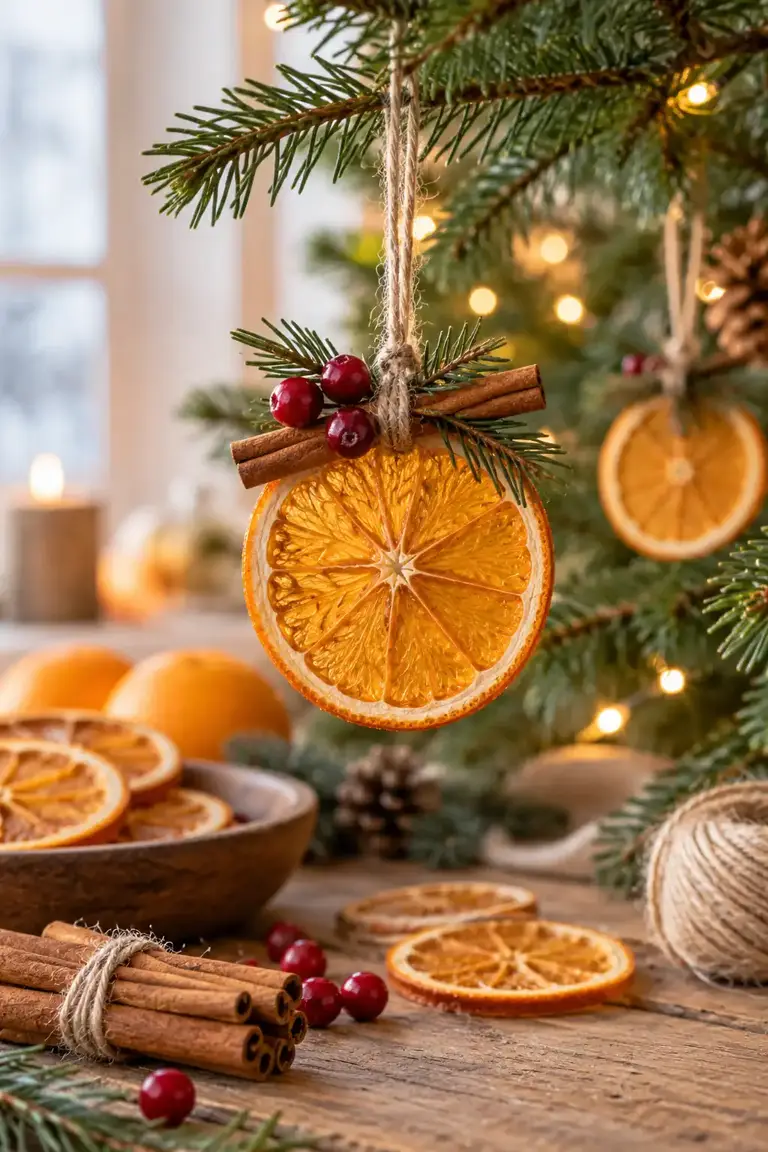 DIY Christmas ornaments, dried orange hanging slice