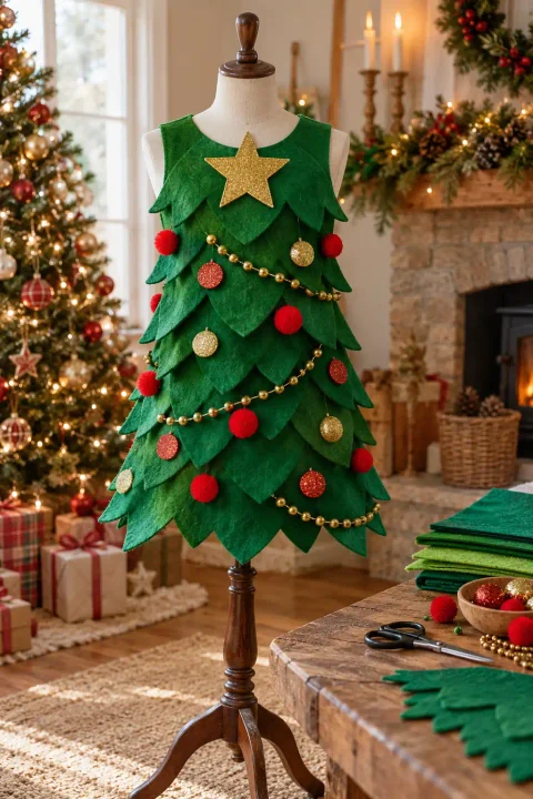 DIY Christmas costumes idea, felt Christmas tree tunic