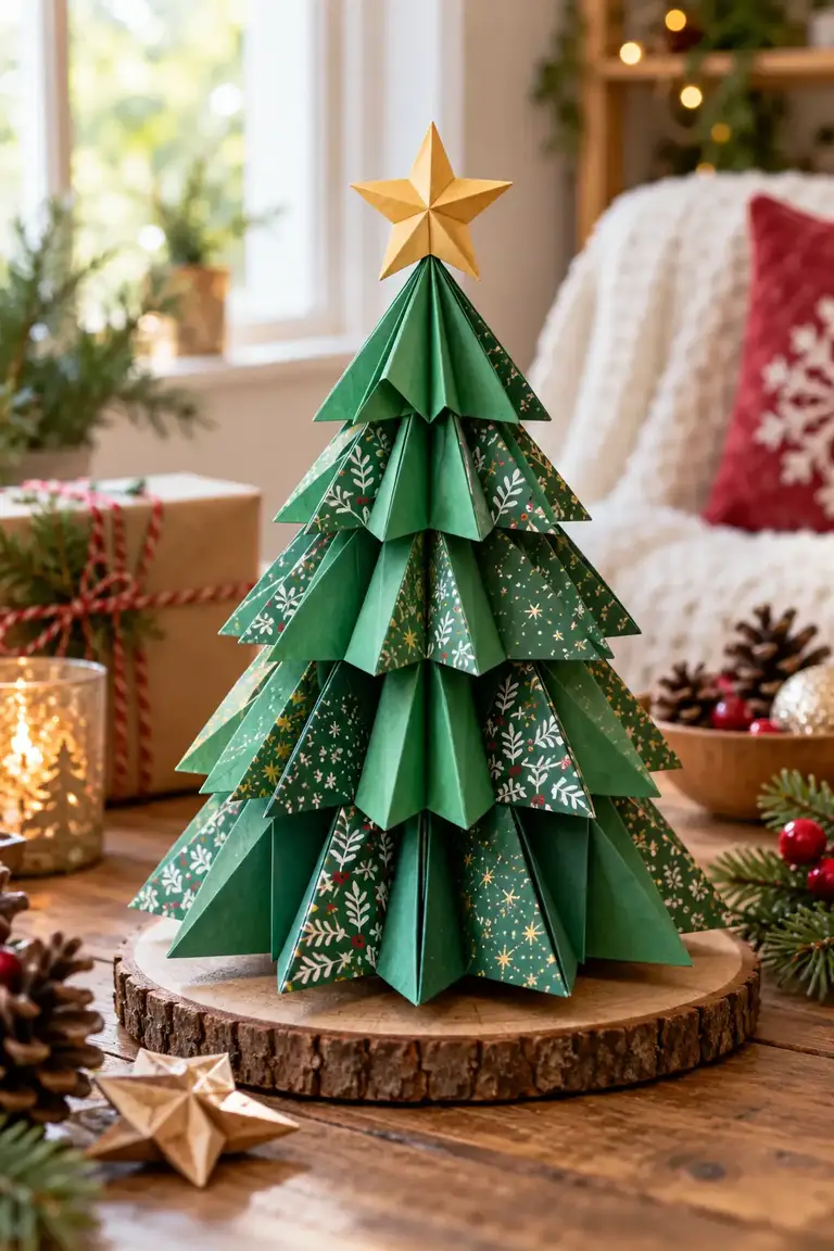 Christmas origami, folded paper Christmas tree