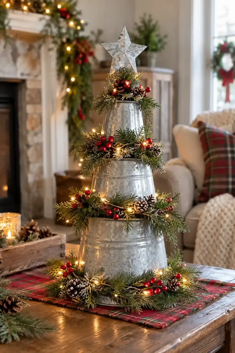 Galvanized Mini Tree Christmas bucket ideas