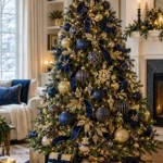 Navy and Gold Tree blue Christmas decoration ideas