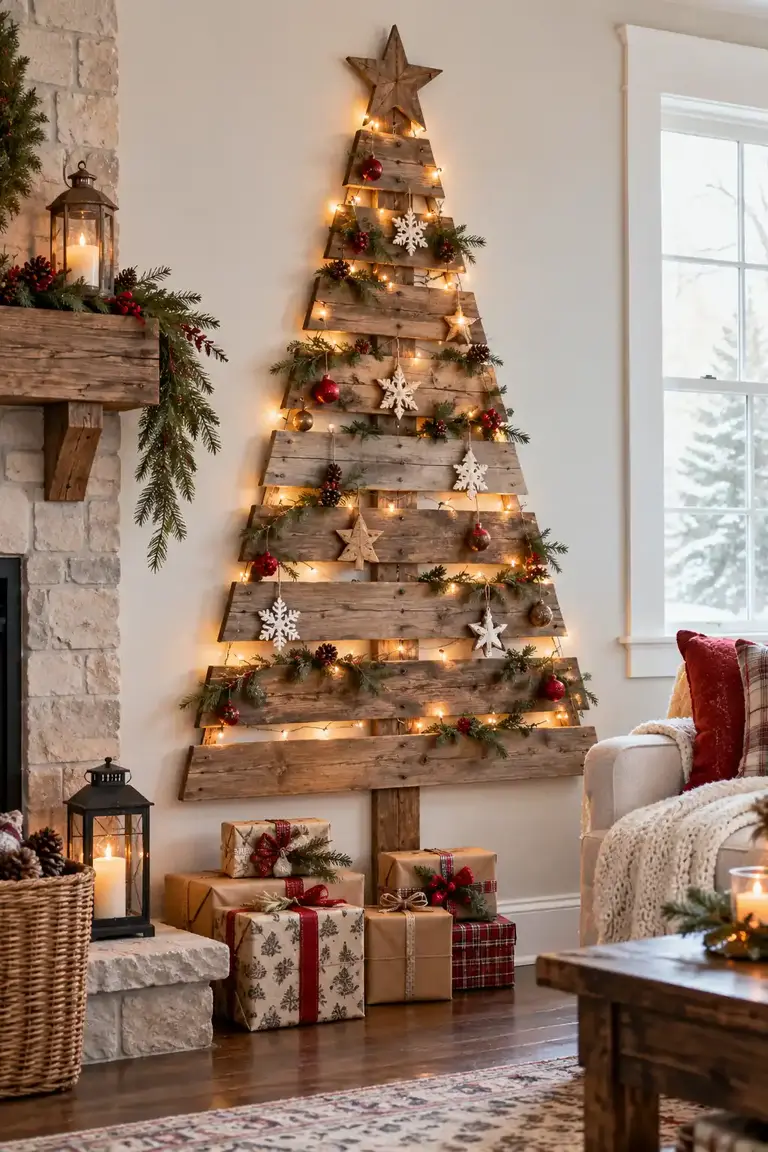 Pallet Christmas ideas, pallet slat wall tree