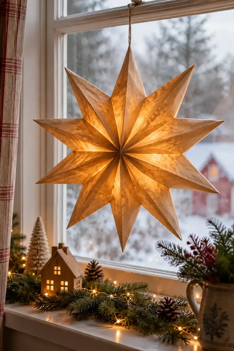 Paper Bag Star Window DIY Christmas decor ideas