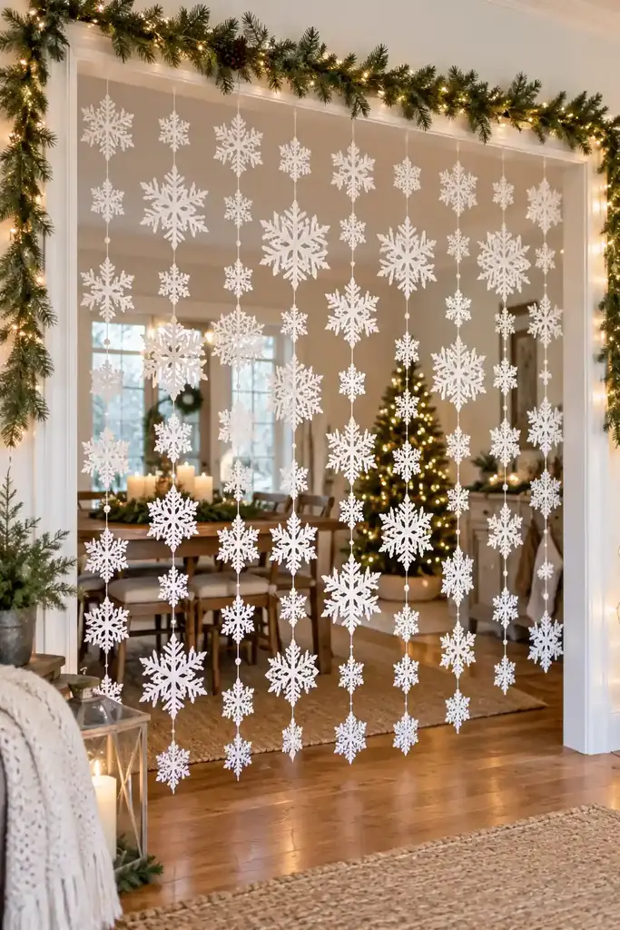Christmas backdrop, paper snowflake curtain