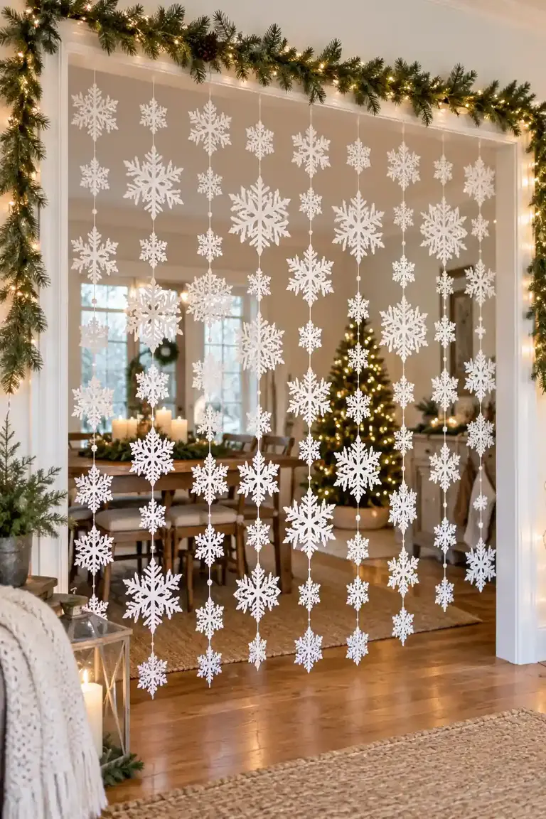 Christmas backdrop, paper snowflake curtain