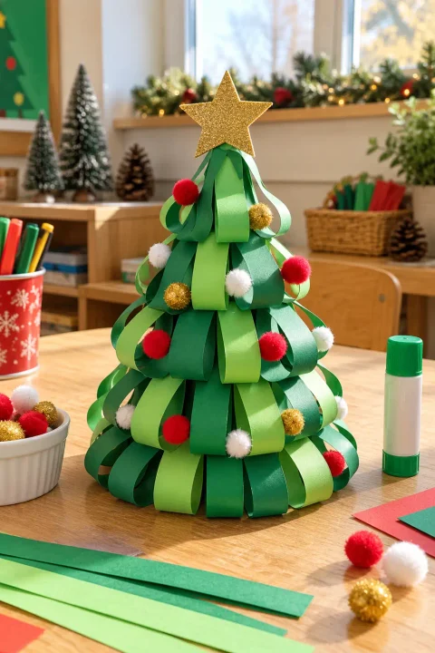 Classroom Christmas crafts, paper strip tree