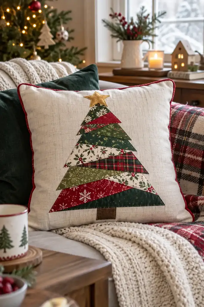 Patchwork Tree Pillow fabric Christmas crafts ideas