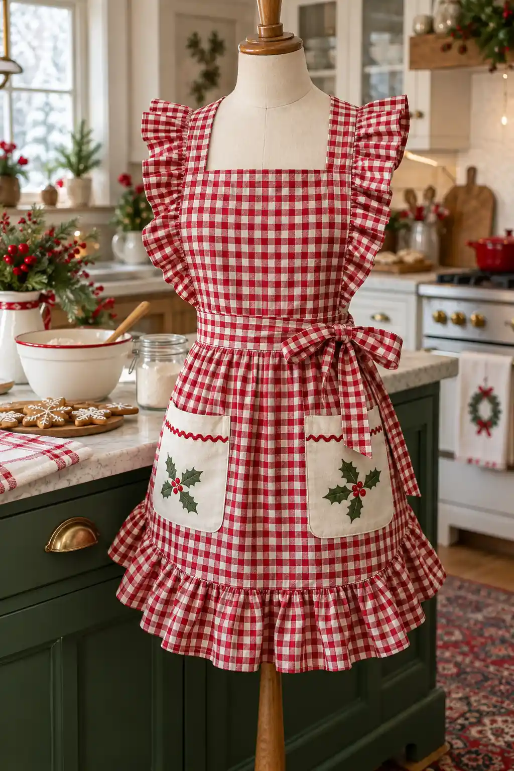 Red Gingham Ruffles Christmas apron ideas