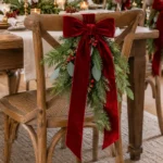 Velvet Bow and Greenery Christmas chair decoration ideas