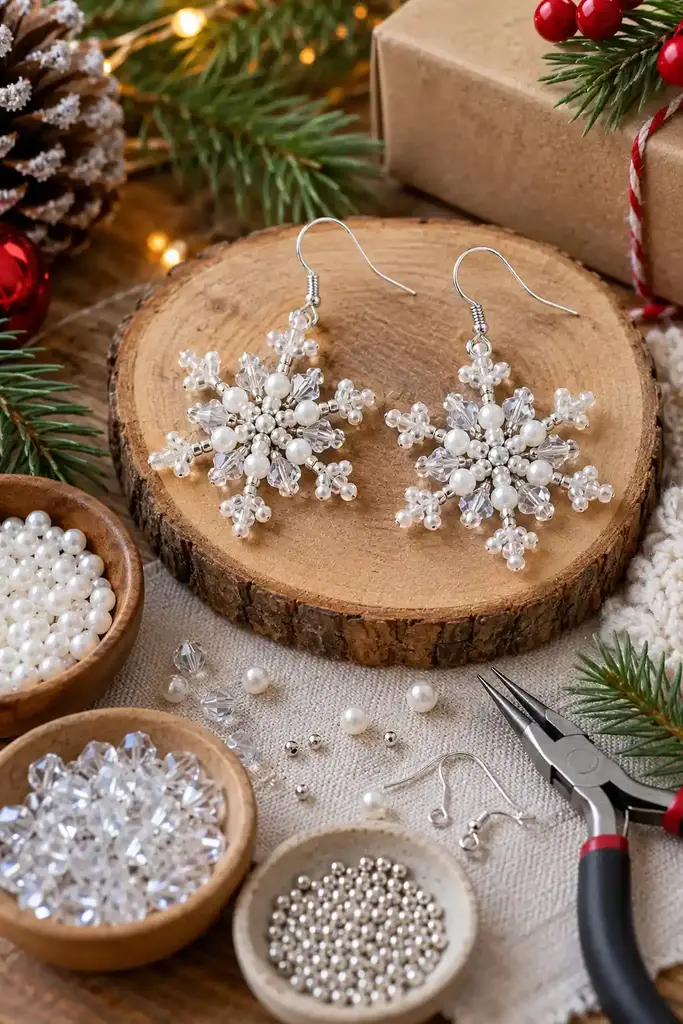 Beaded snowflake earrings