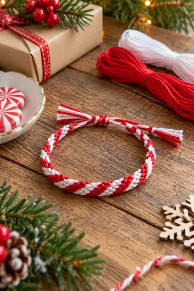Braided candy cane thread bracelet