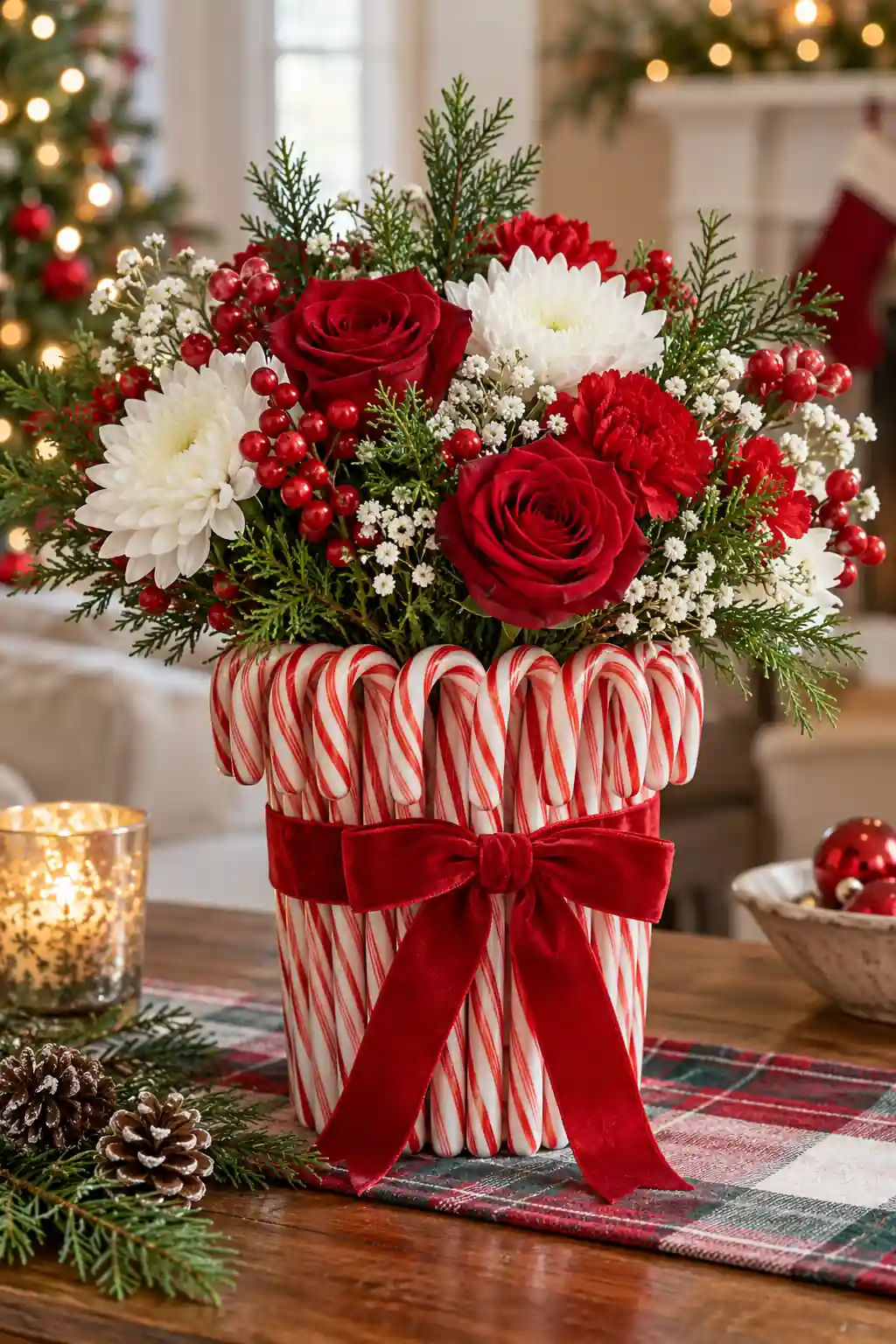 Candy Cane Vase Christmas candy decoration ideas