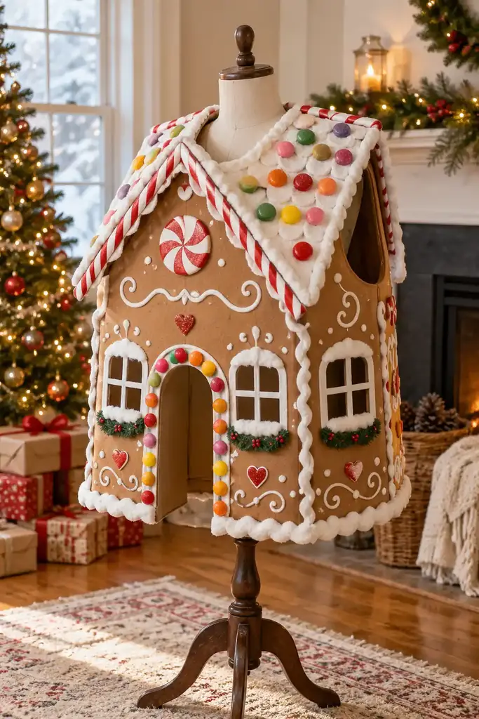 Cardboard gingerbread house DIY Christmas costume