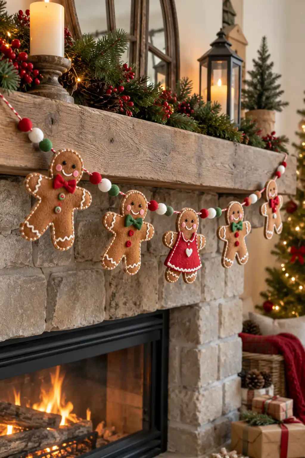 Felt Gingerbread Garland fabric Christmas crafts ideas