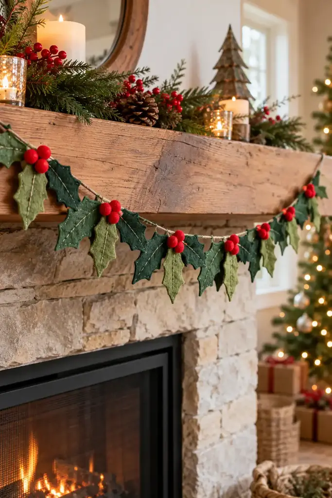 Felt holly Christmas garland