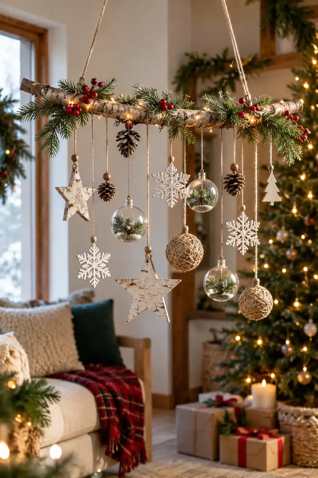 Floating Branch Ornaments DIY Christmas decor ideas