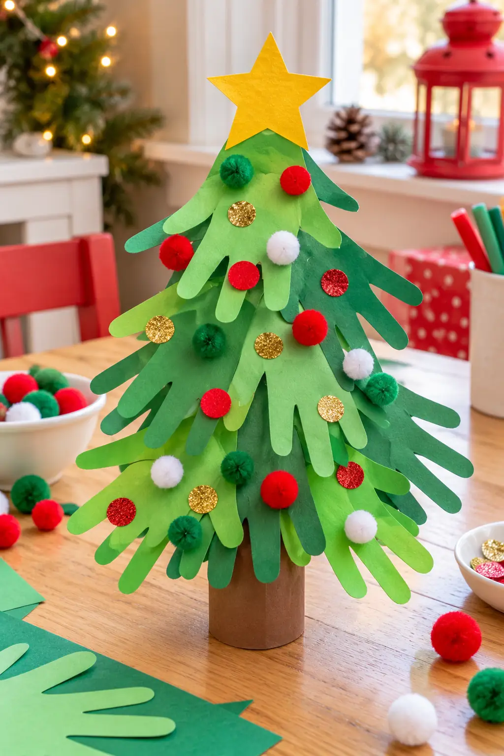 Handprint Paper Tree Christmas crafts for preschoolers
