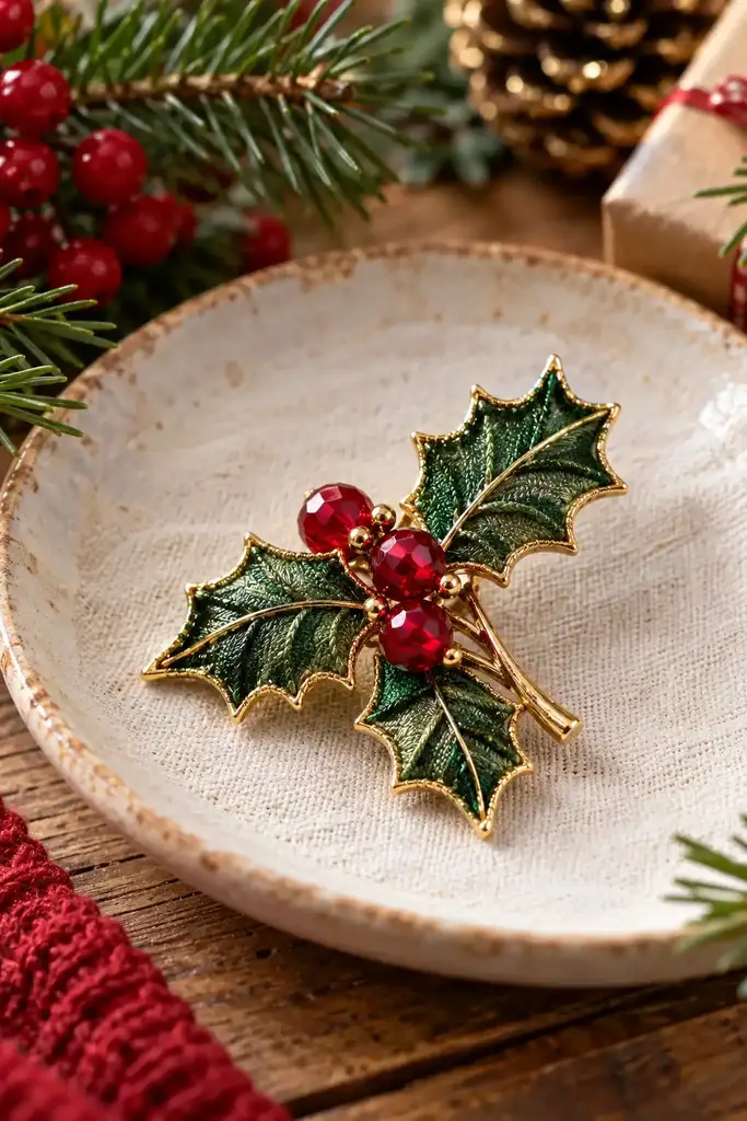 Holly leaf brooch
