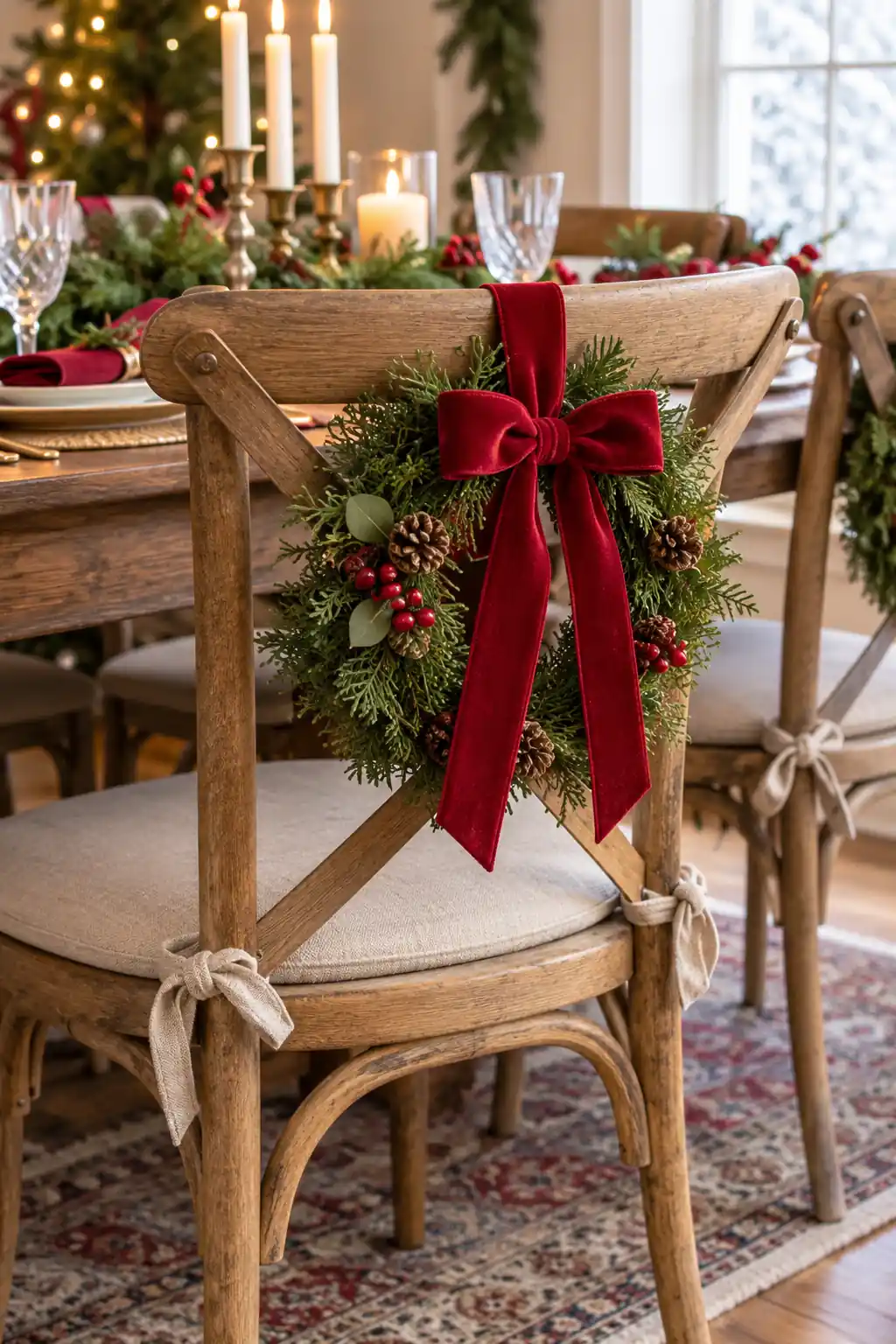 Mini Wreath Chair Back Christmas chair decoration ideas
