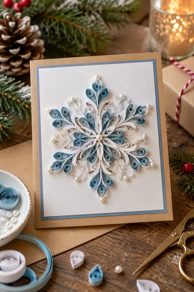 Quilled paper snowflake card