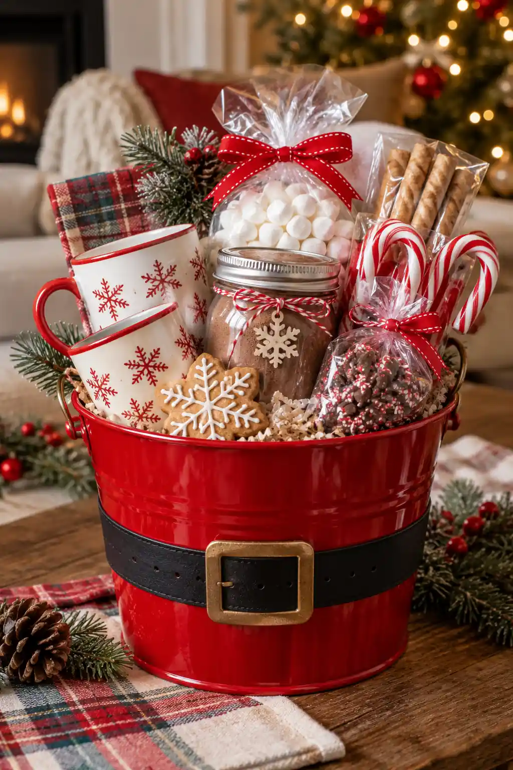 Red Cocoa Gift Bucket Christmas bucket ideas