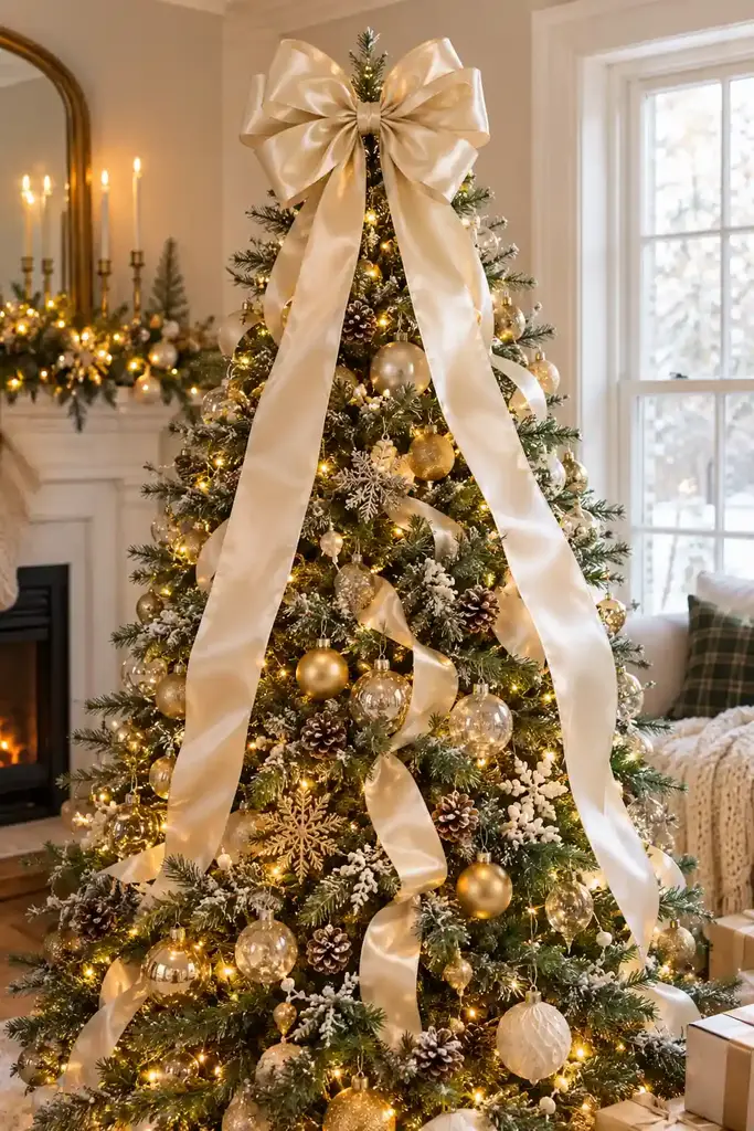 Satin bow tree topper