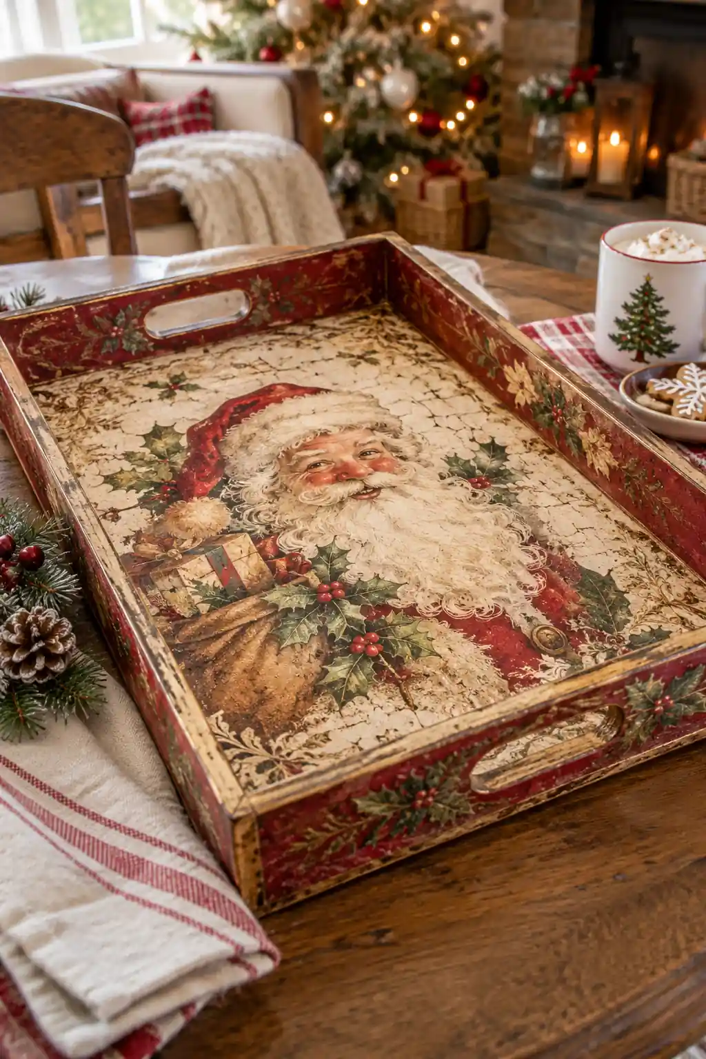 Vintage Santa Tray decoupage Christmas ideas