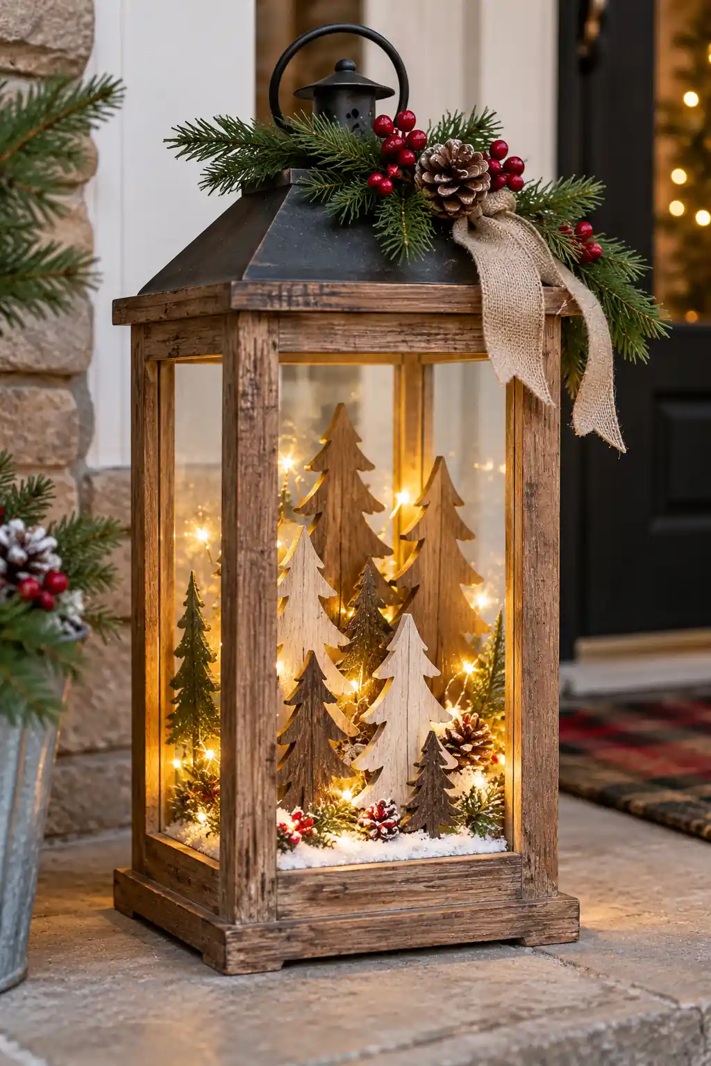 Wooden Frame Forest DIY Christmas lanterns ideas