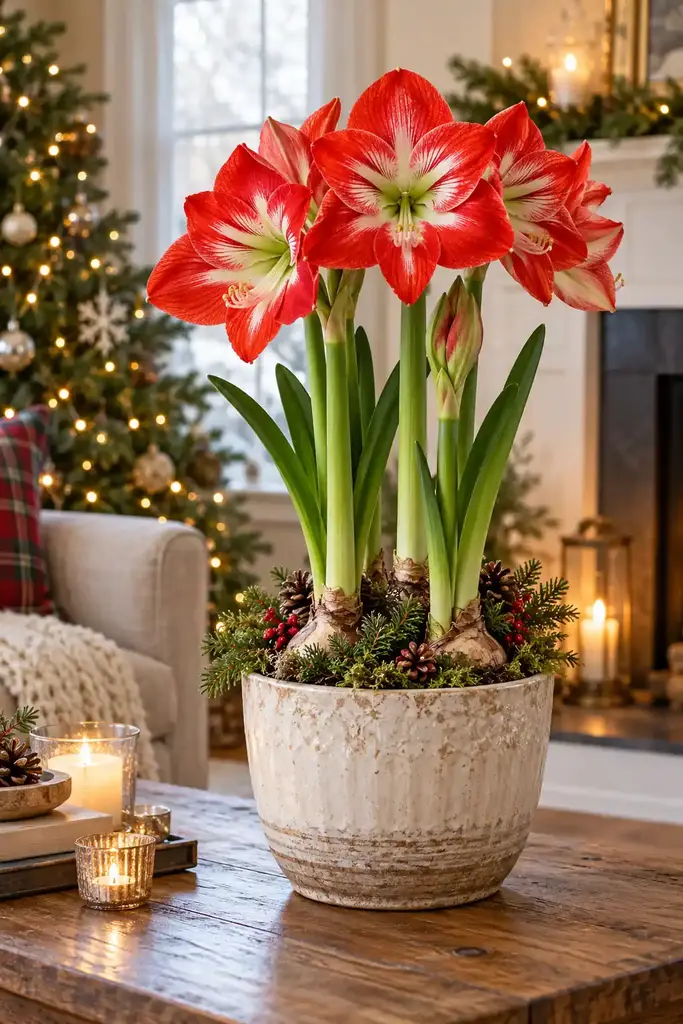 Amaryllis in a ceramic pot