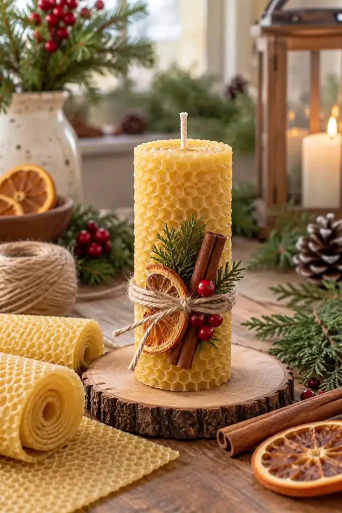 Beeswax rolled honeycomb candle