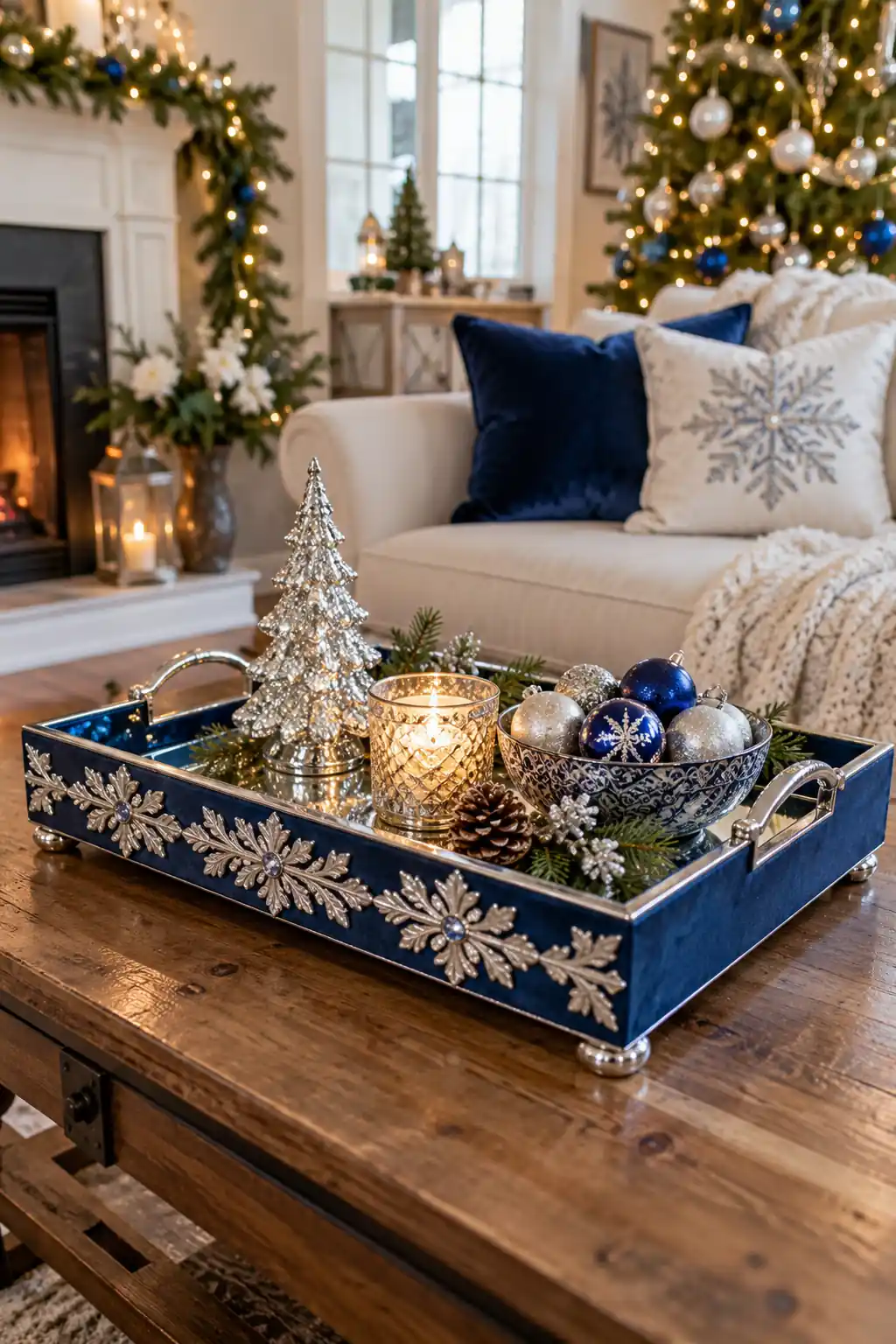 Blue and Silver Coffee Table Tray Christmas tray ideas