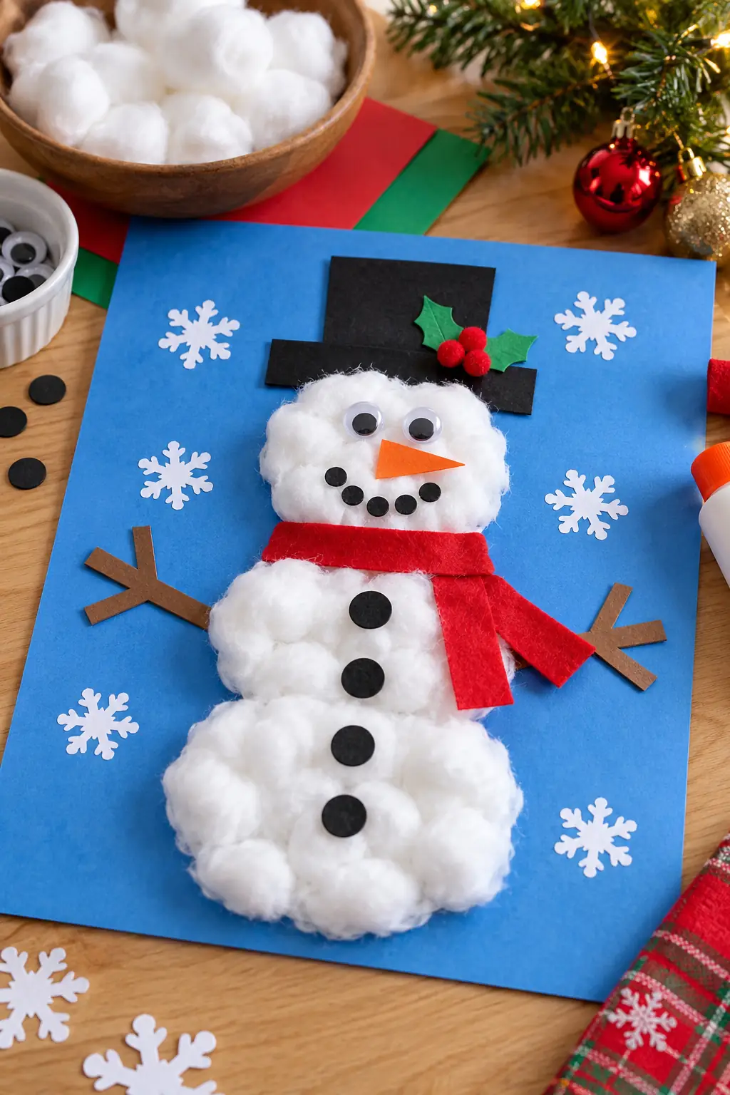 Cotton Ball Snowman Christmas crafts for preschoolers