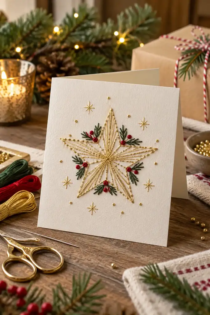 Embroidered star card