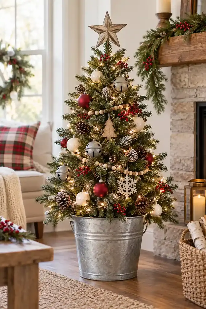 Galvanized bucket Christmas tree