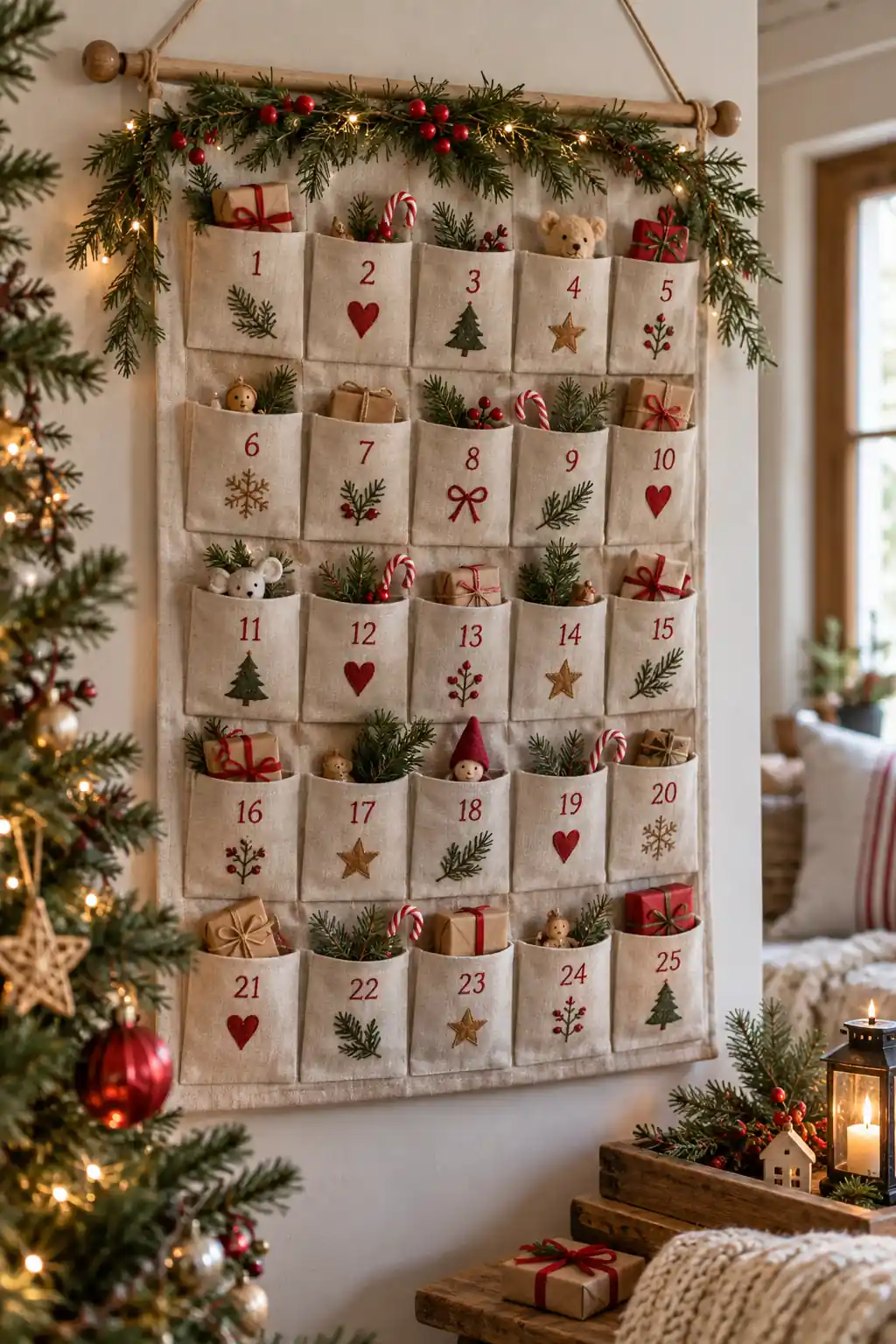 Linen Advent Pockets fabric Christmas crafts ideas
