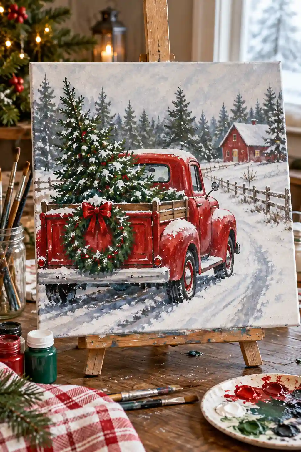Painted Red Truck Christmas canvas ideas