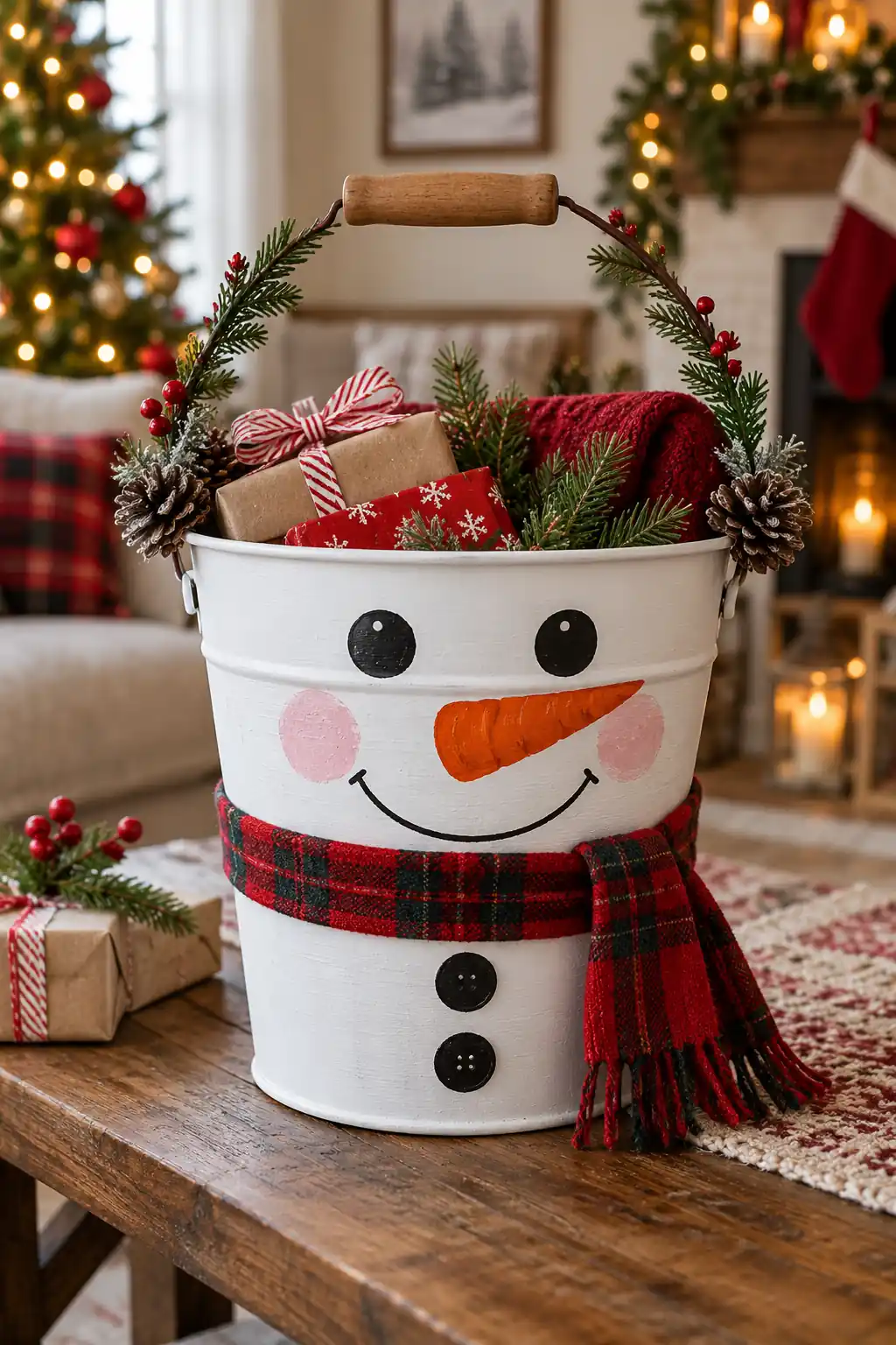 Painted Snowman Bucket Christmas bucket ideas