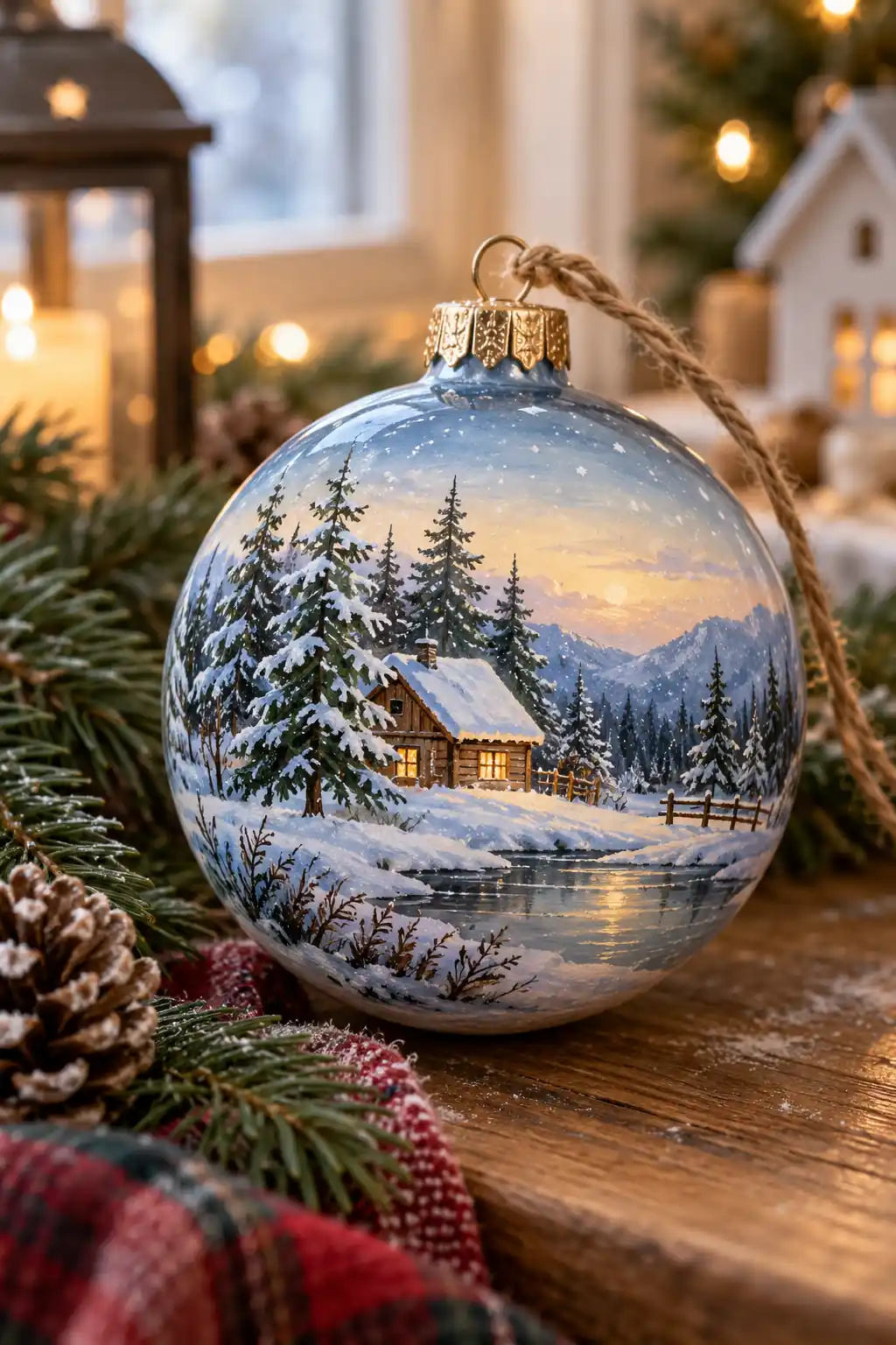 Painted Winter Scene Christmas baubles ideas