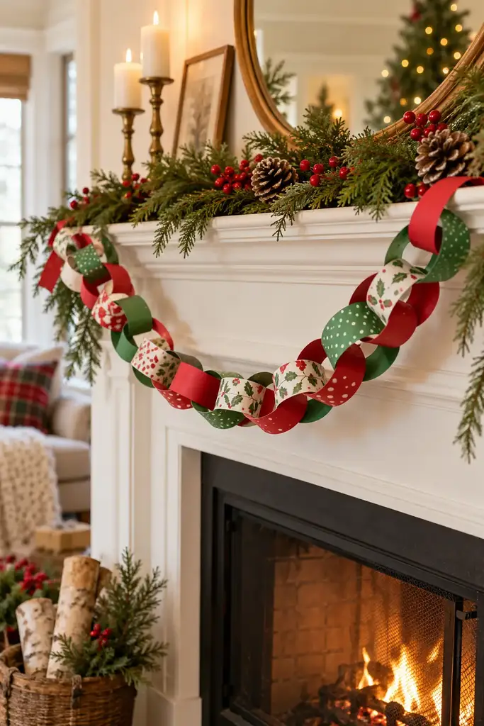 Paper chain garland in red and green