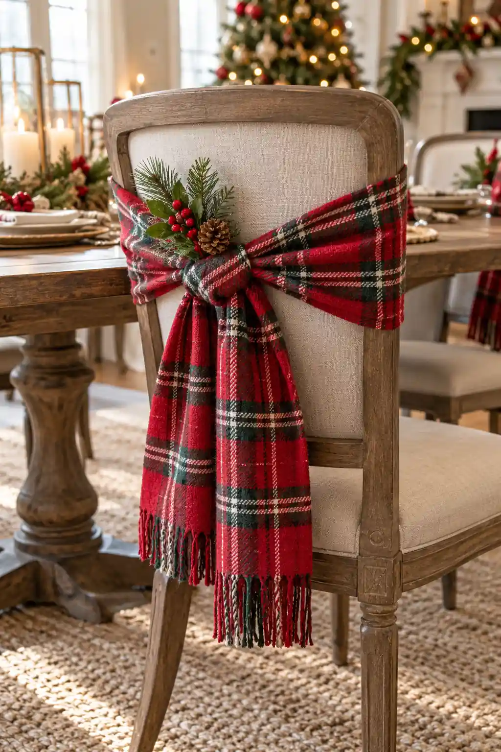 Plaid Scarf Chair Sash Christmas chair decoration ideas