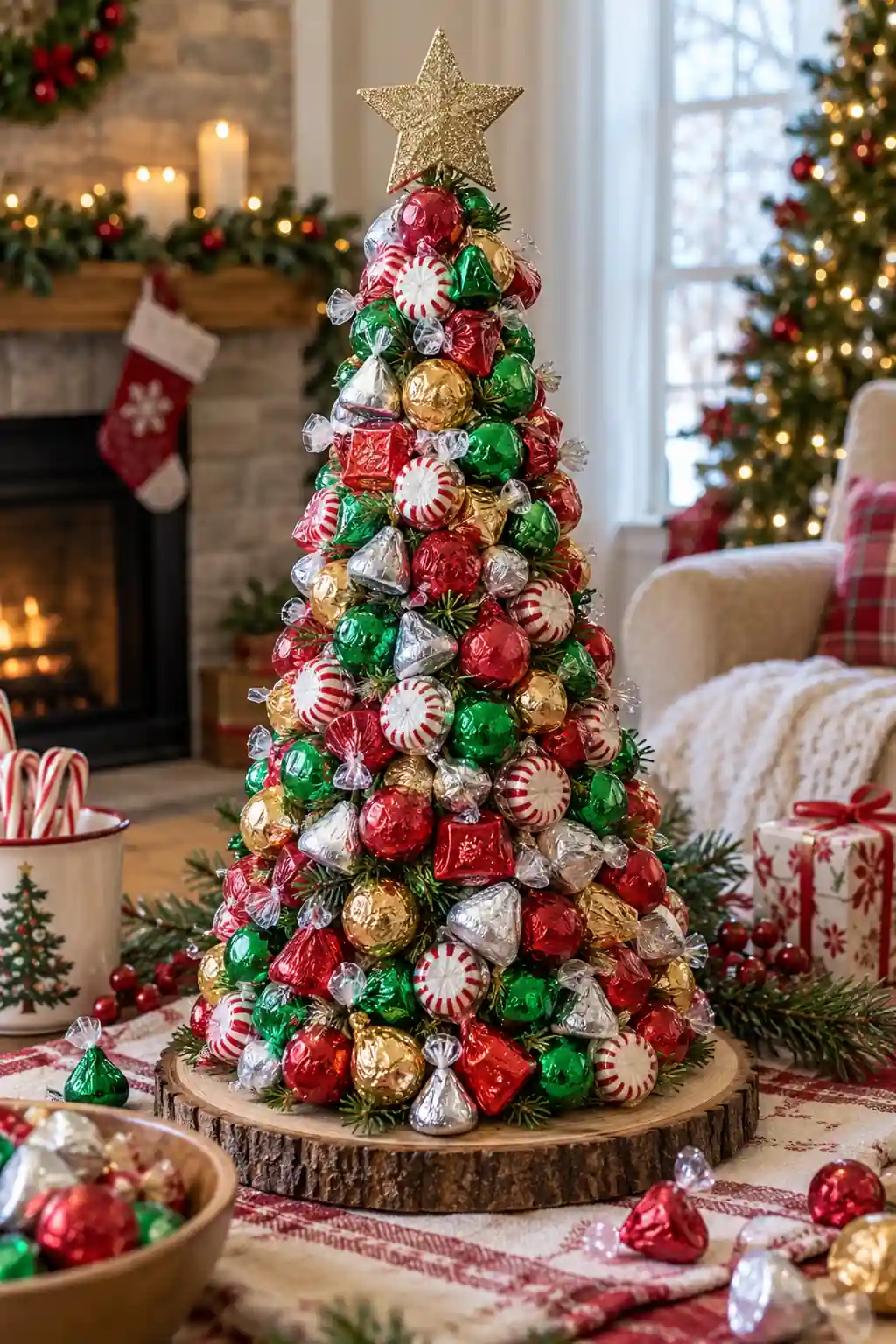 Wrapped Candy Tree Christmas candy decoration ideas