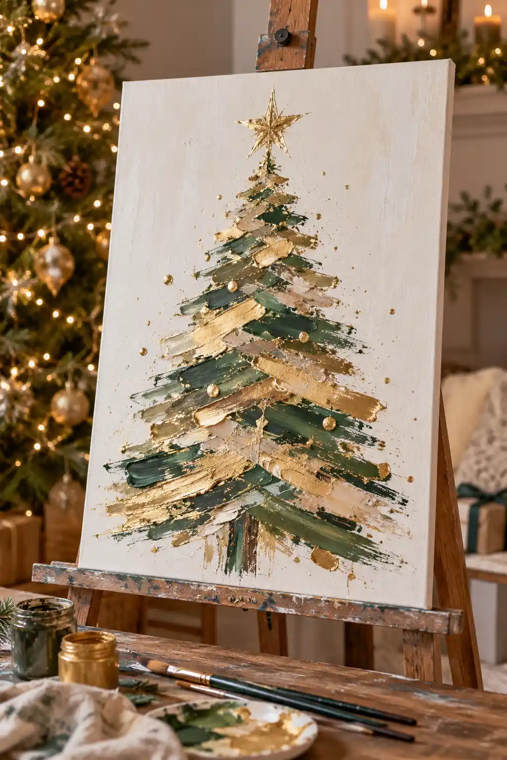 Abstract Gold Tree Christmas canvas ideas