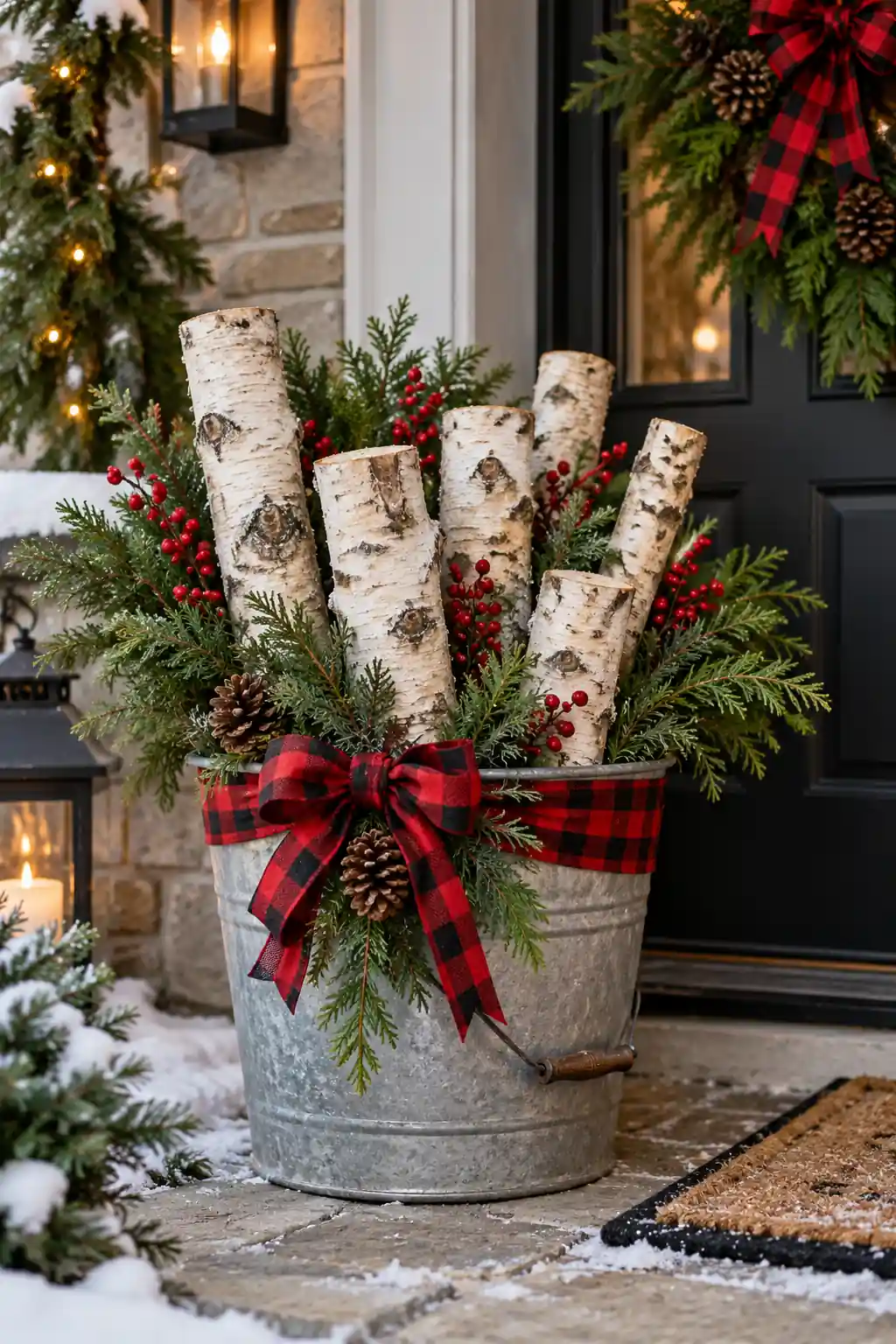 Birch Log Porch Bucket Christmas bucket ideas