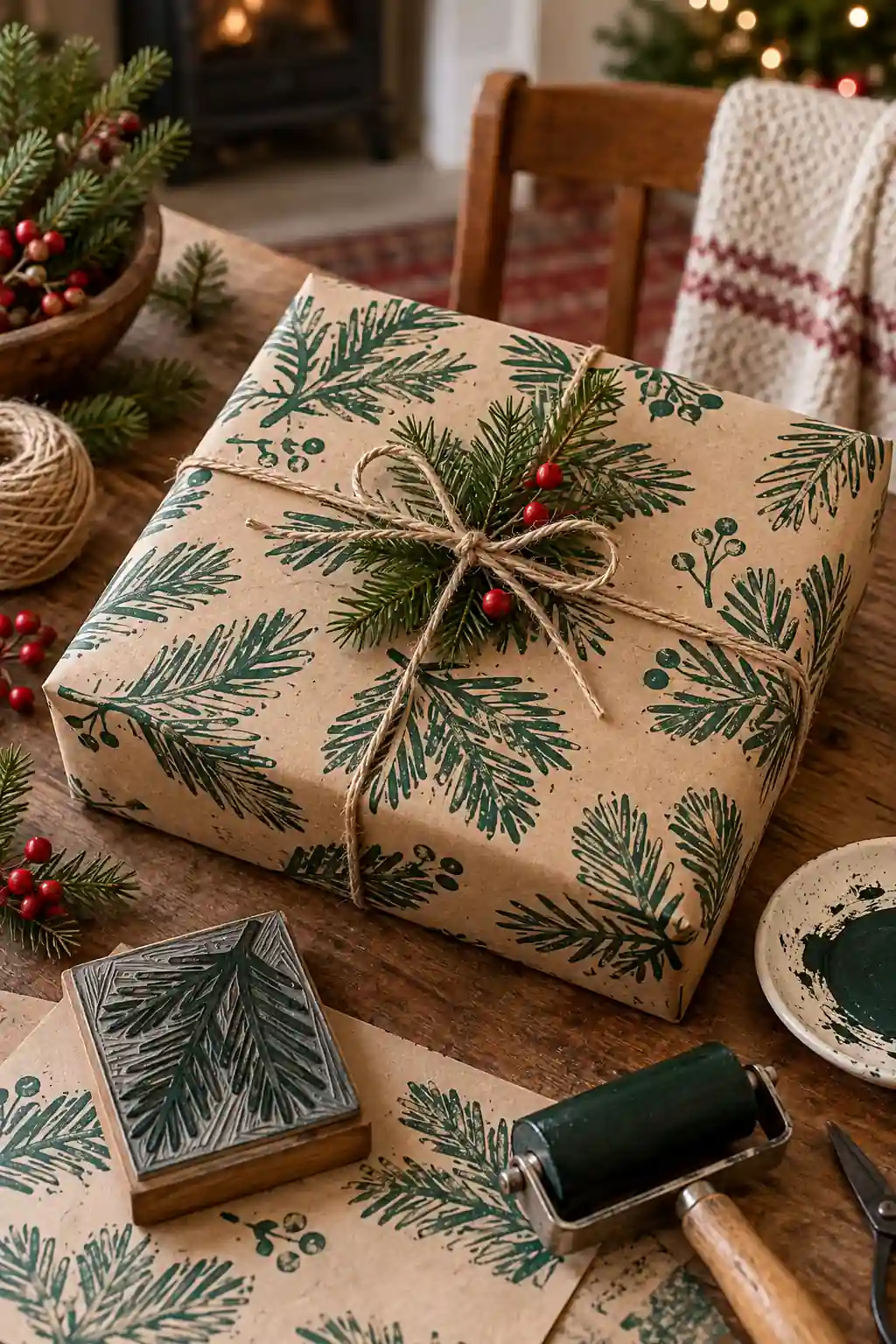 Carved Linocut Gift Wrap Christmas crafts for adults